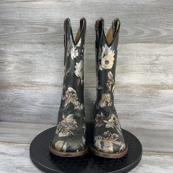 Shyanne Women's Dark Romance Black Leather Floral Cowboy Western Boots Size 7.5 - Picture 2 of 10